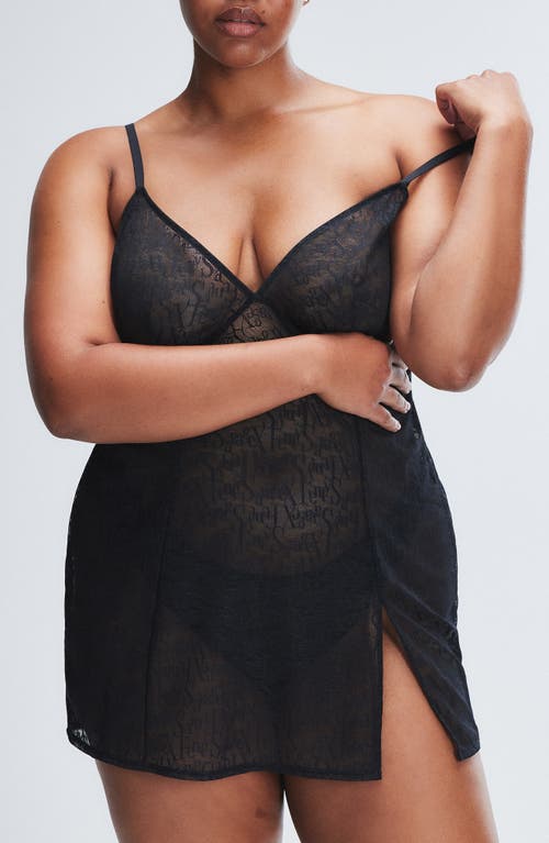 Savage X Fenty Signature Script Lace Chemise In Black Caviar