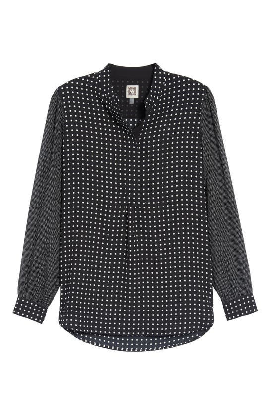 Shop Anne Klein Polka Dot Chiffon Button-up Shirt In Black/ White