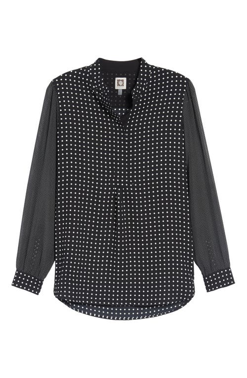 Anne Klein Mini Dot Long Sleeve Poet Blouse In Black/white