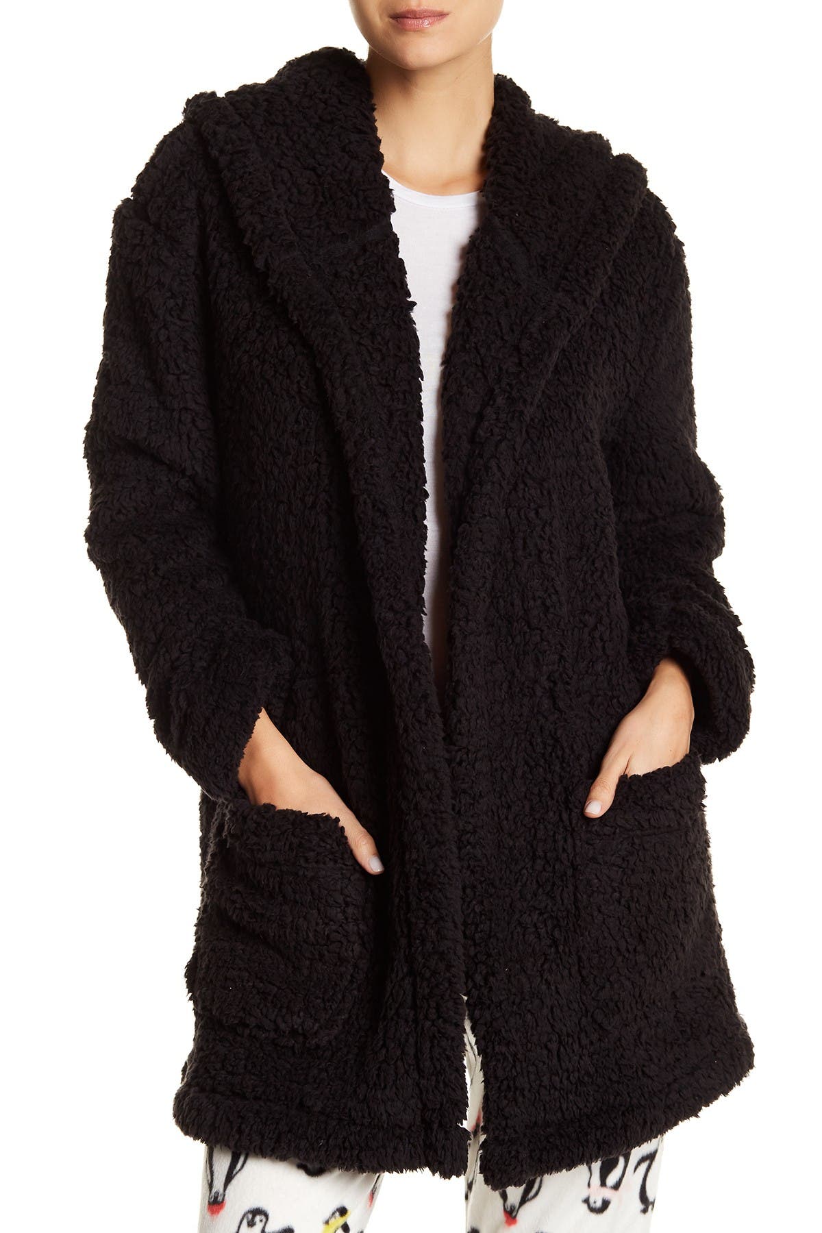 hooded fuzzy cardigan