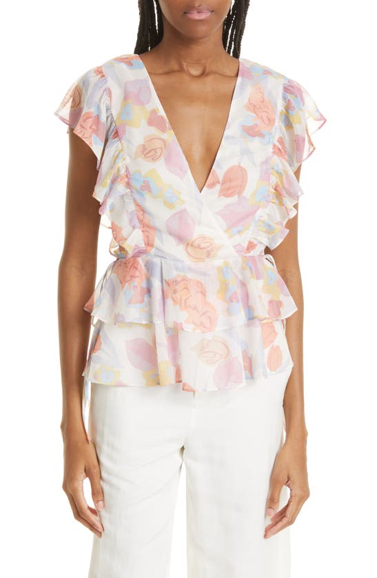 Ted Baker Rowyn Printed Ruffled Blouse In Natural