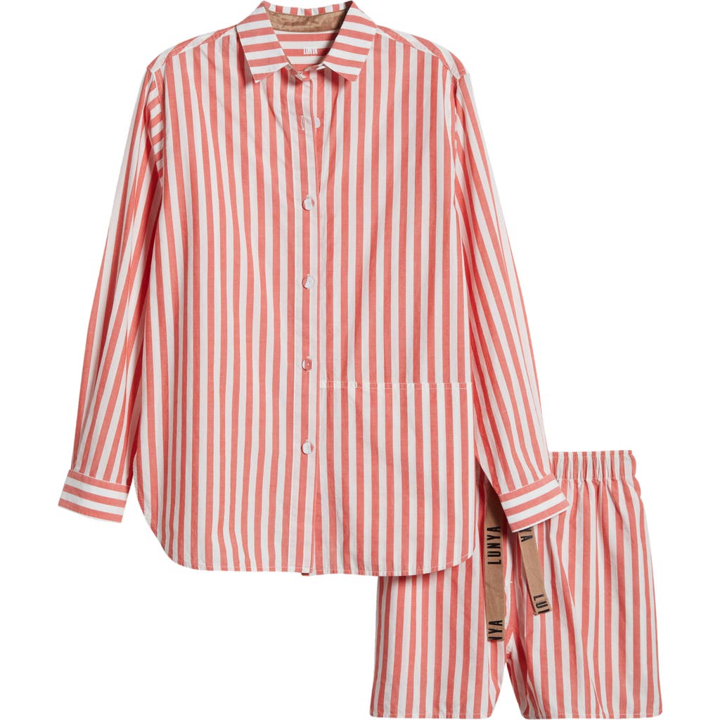 Lunya Airy Cotton & Silk Curve Hem Short Pajamas In Charmed Stripe