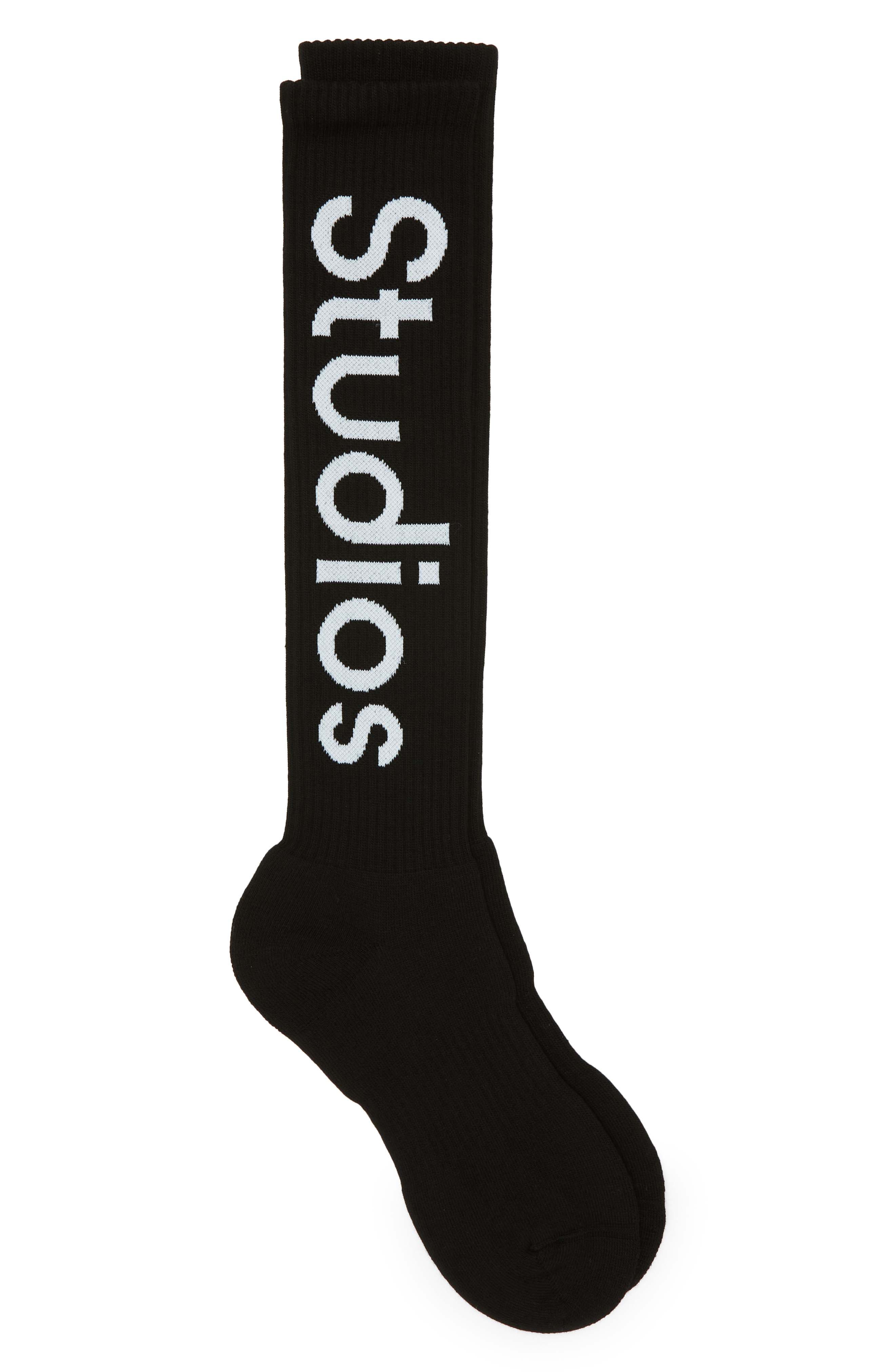 Acne Studios Logo Rib Socks in Black at Nordstrom