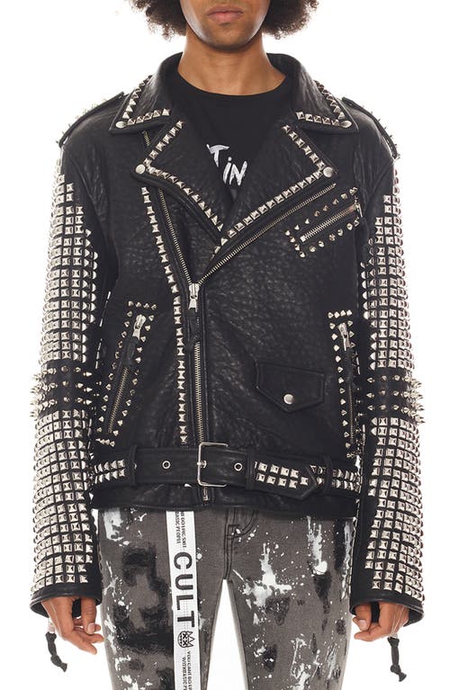 Cult of Individuality Studded Faux Leather Biker Jacket in Black