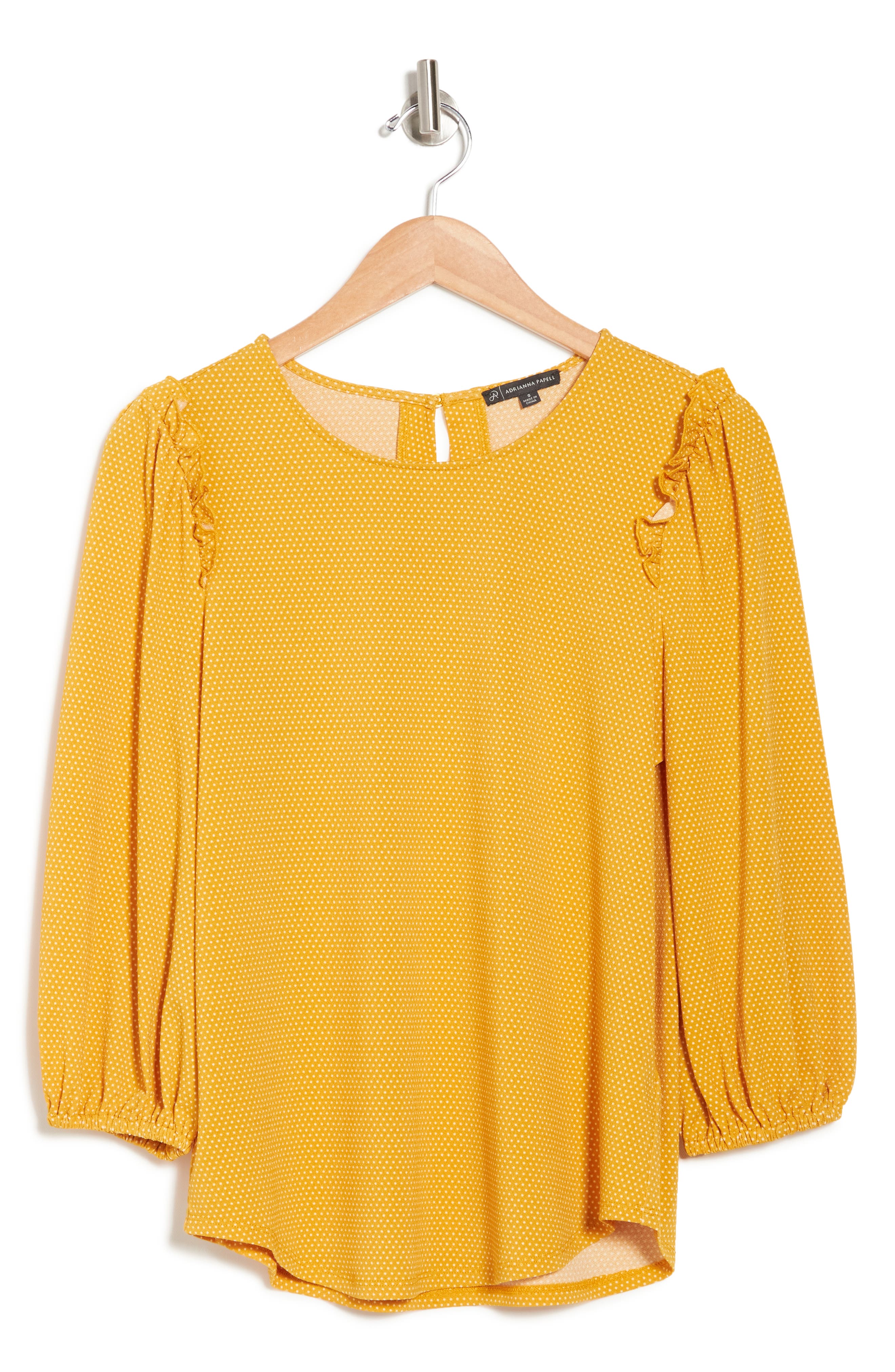 Adrianna Papell Ruffle Shoulder 3/4 Sleeve Moss Crepe Top In Gdivyltldt