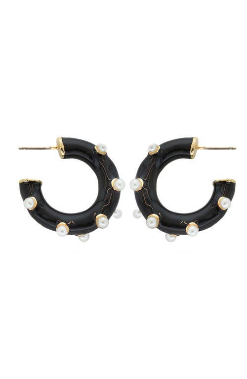Imitation Pearl Hoop Earrings in Black