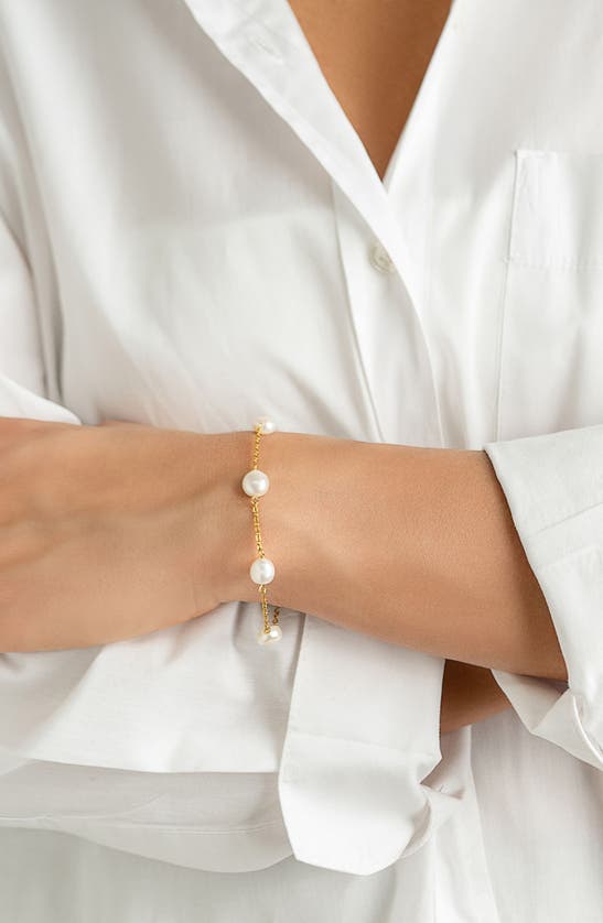 Shop Adornia Freshwater Pearl Station Bracelet In Gold