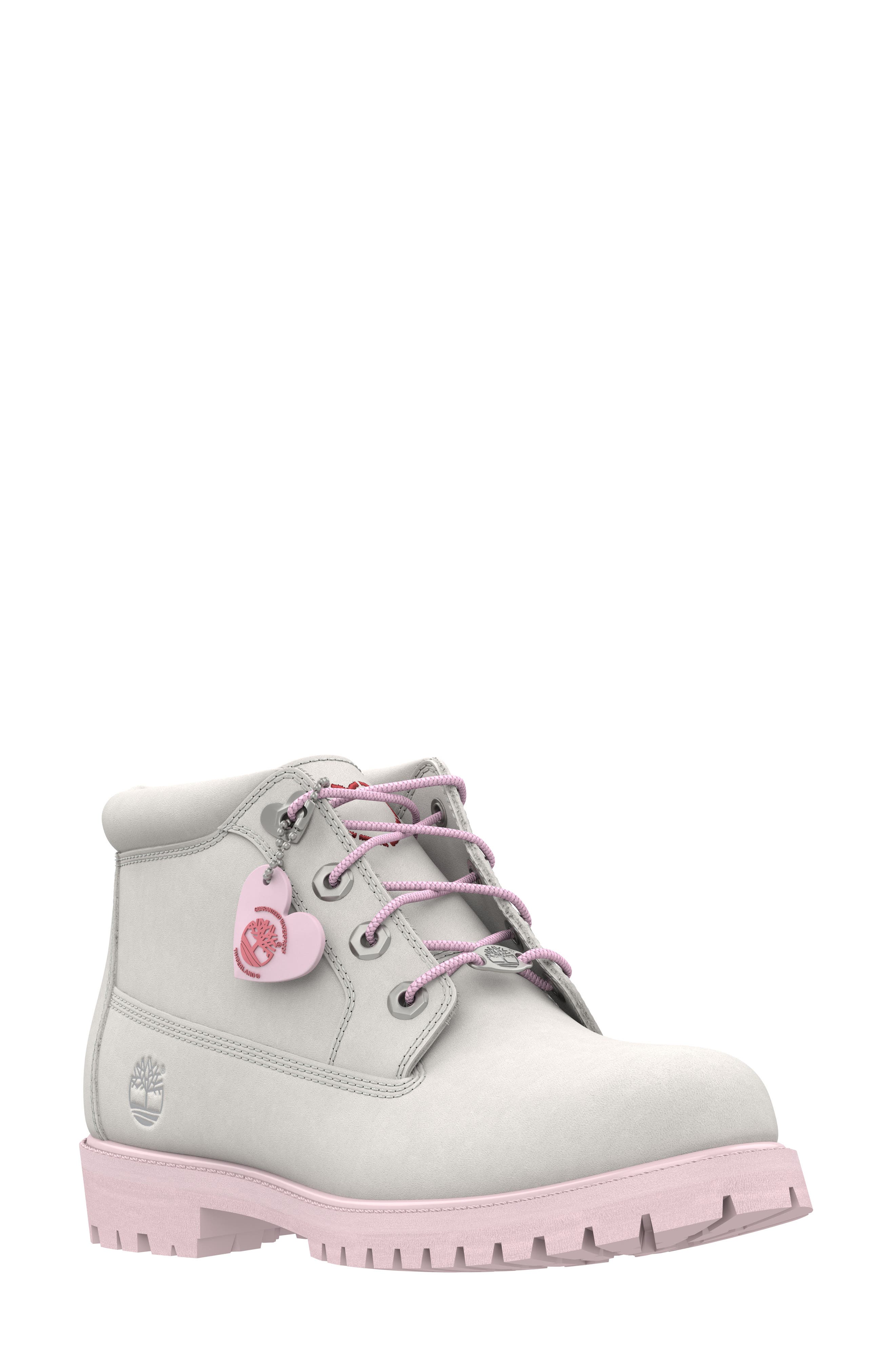 white and pink timberland boots