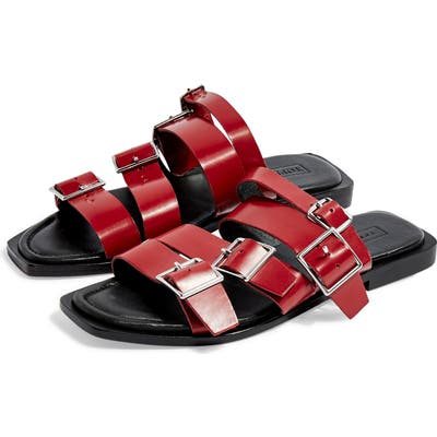 Topshop Felix Strappy Buckle Slide Sandal - Red