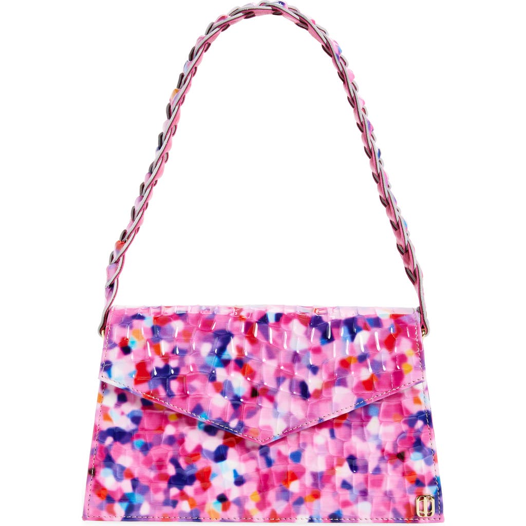 Anima Iris Zaya Croc Embossed Leather Shoulder Bag in Strawberry Mojito