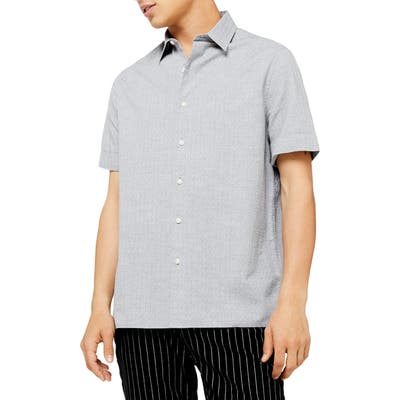 Topman Melange Classic Fit Short Sleeve Dobby Button-Up Shirt, Grey