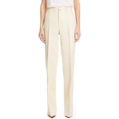 Gucci High Waist Silk & Wool Cady Crepe Flare Pants, US - Ivory