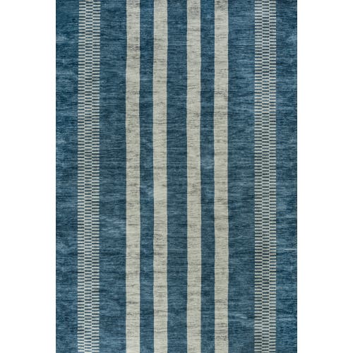 Jonathan Y Vichy Geometric Striped Machine-washable Area Rug In Blue/cream