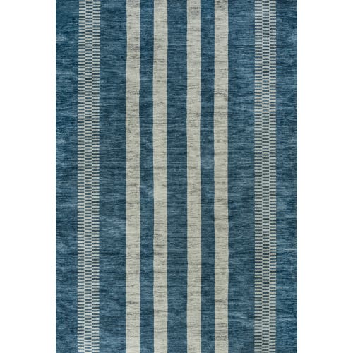 Shop Jonathan Y Vichy Geometric Striped Machine-washable Area Rug In Blue/cream