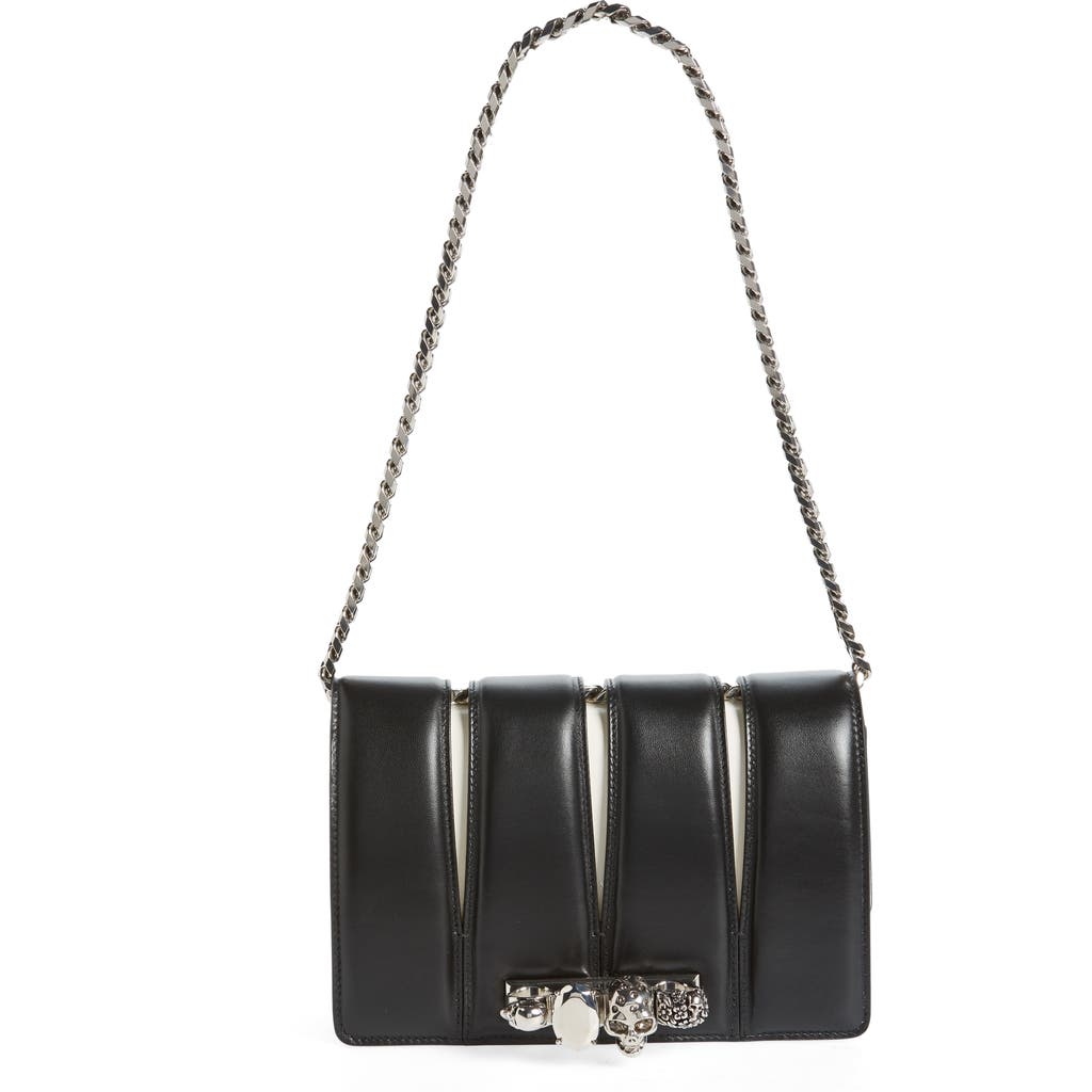 Alexander Mcqueen Slash Cutout Knuckle Colorblock Leather Clutch In Black/soft Ivory