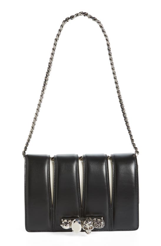 Slash Cutout Knuckle Colorblock Leather Clutch In Black Ivory