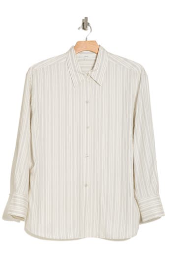 Vince Plus Stripe Sculpted Silk-blend Shirt In Off White