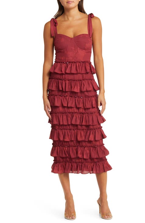 Burgundy Floral Dress - Tiered Maxi Dress - Floral Print Dress - Lulus