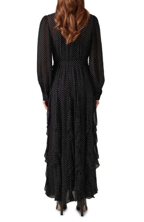 Shop Lk Bennett Lucie Polka Dot Ruffle Long Sleeve Maxi Dress In Black Multi