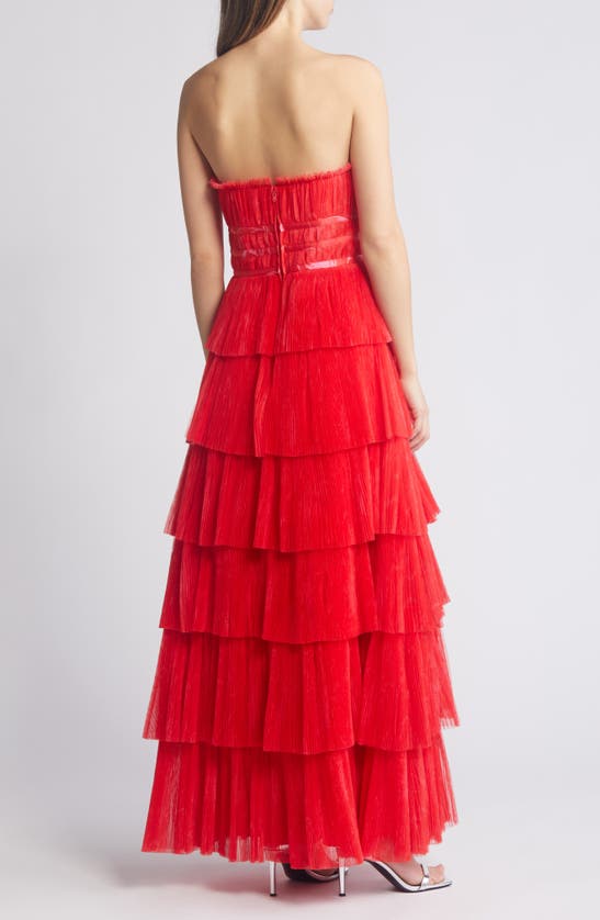 Shop Hutch Evi Strapless Plissé Gown In Red Romantic Sketched Floral