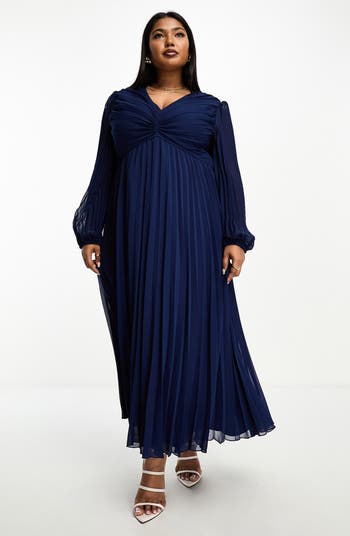 ASOS DESIGN Curve Pleated Long Sleeve Maxi Dress | Nordstrom