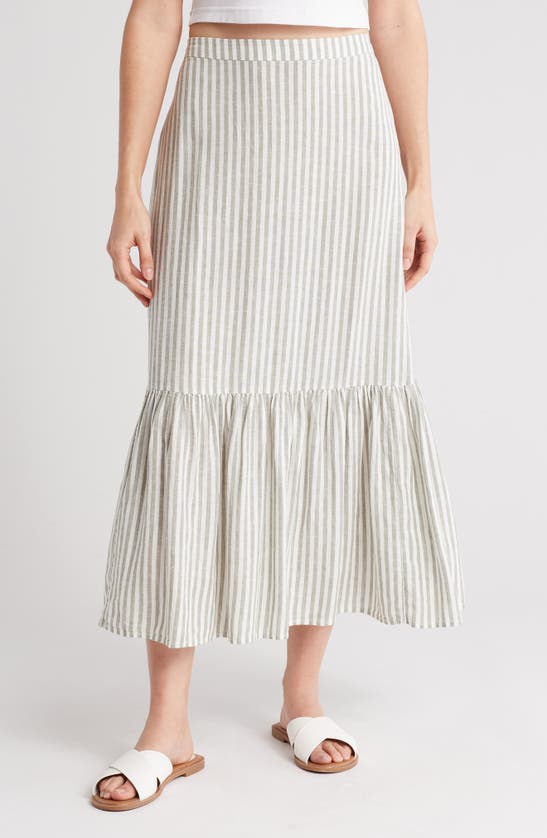 CASLON CASLON® STRIPE TIERED LINEN BLEND MIDI SKIRT