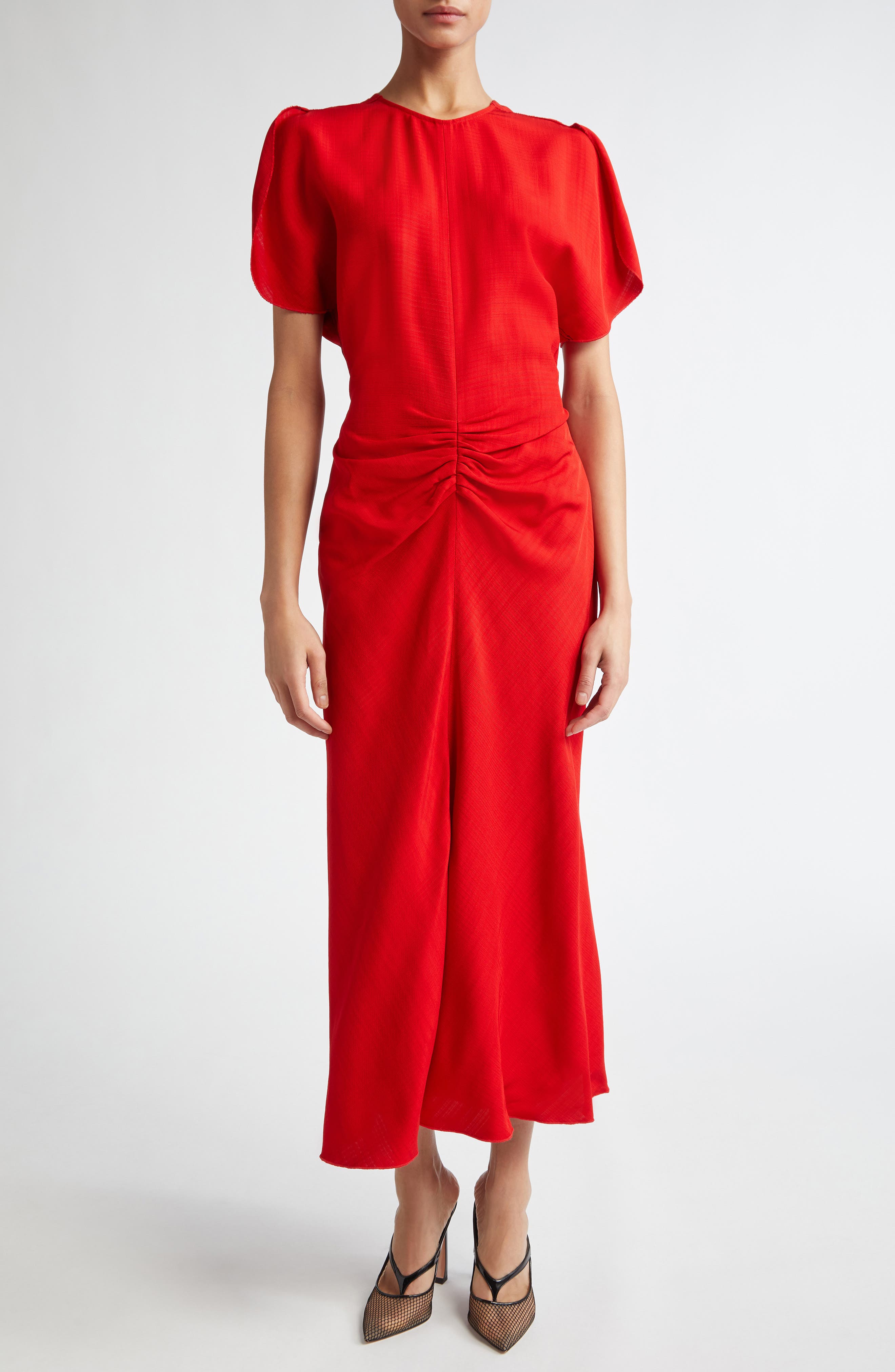 Victoria Beckham Tulip Sleeve Gathered Waist Dress | Nordstrom