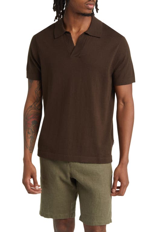 Shop Nn07 Ryan 6311 Cotton & Linen Johnny Collar Polo In Demitasse