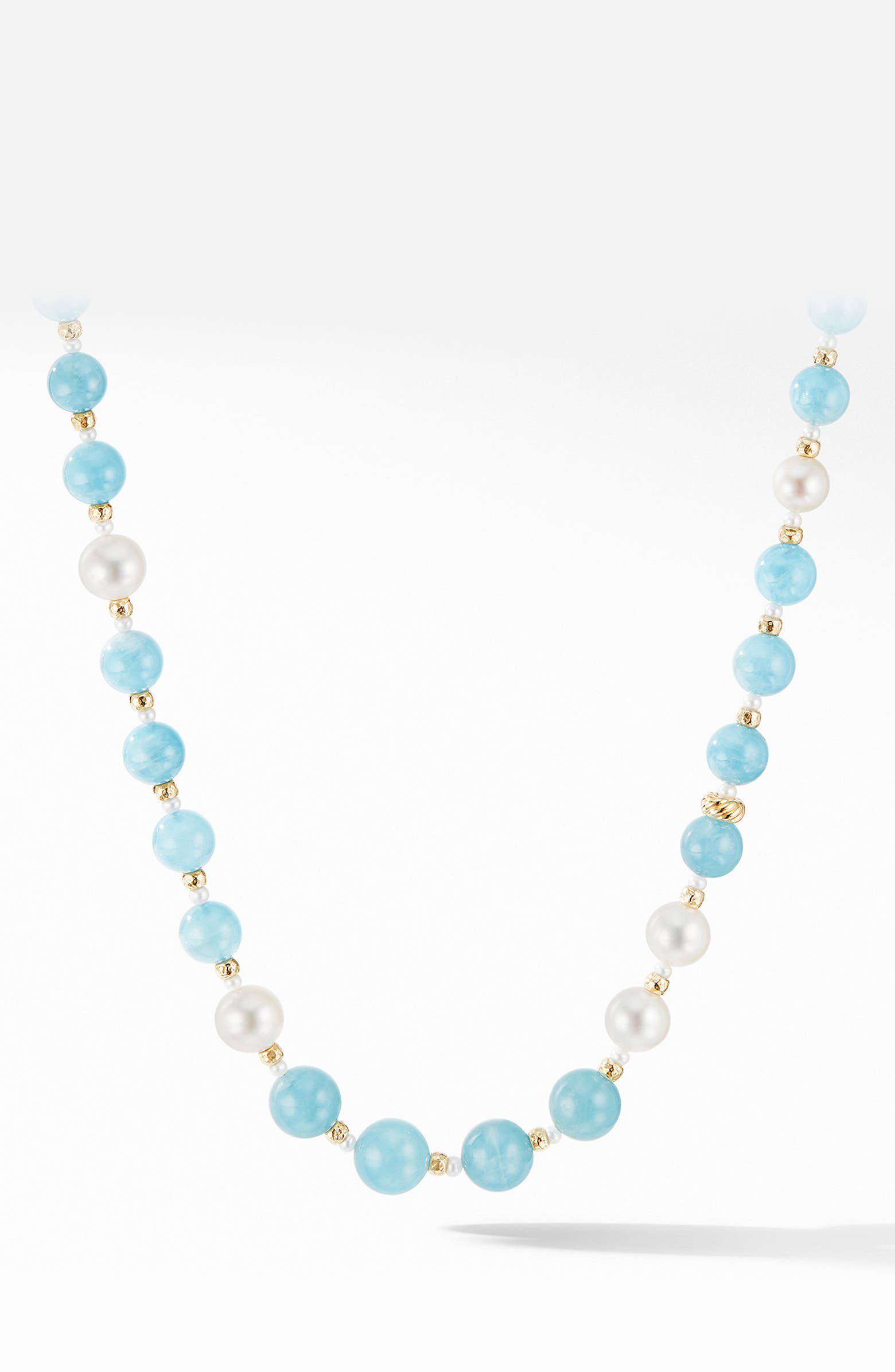 David Yurman Signature Long Bead Necklace with Aquamarine, Pearls & 18K ...