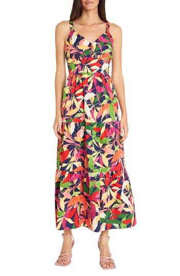 Maggy London Tiered Maxi Dress In Navy/french Fuschia