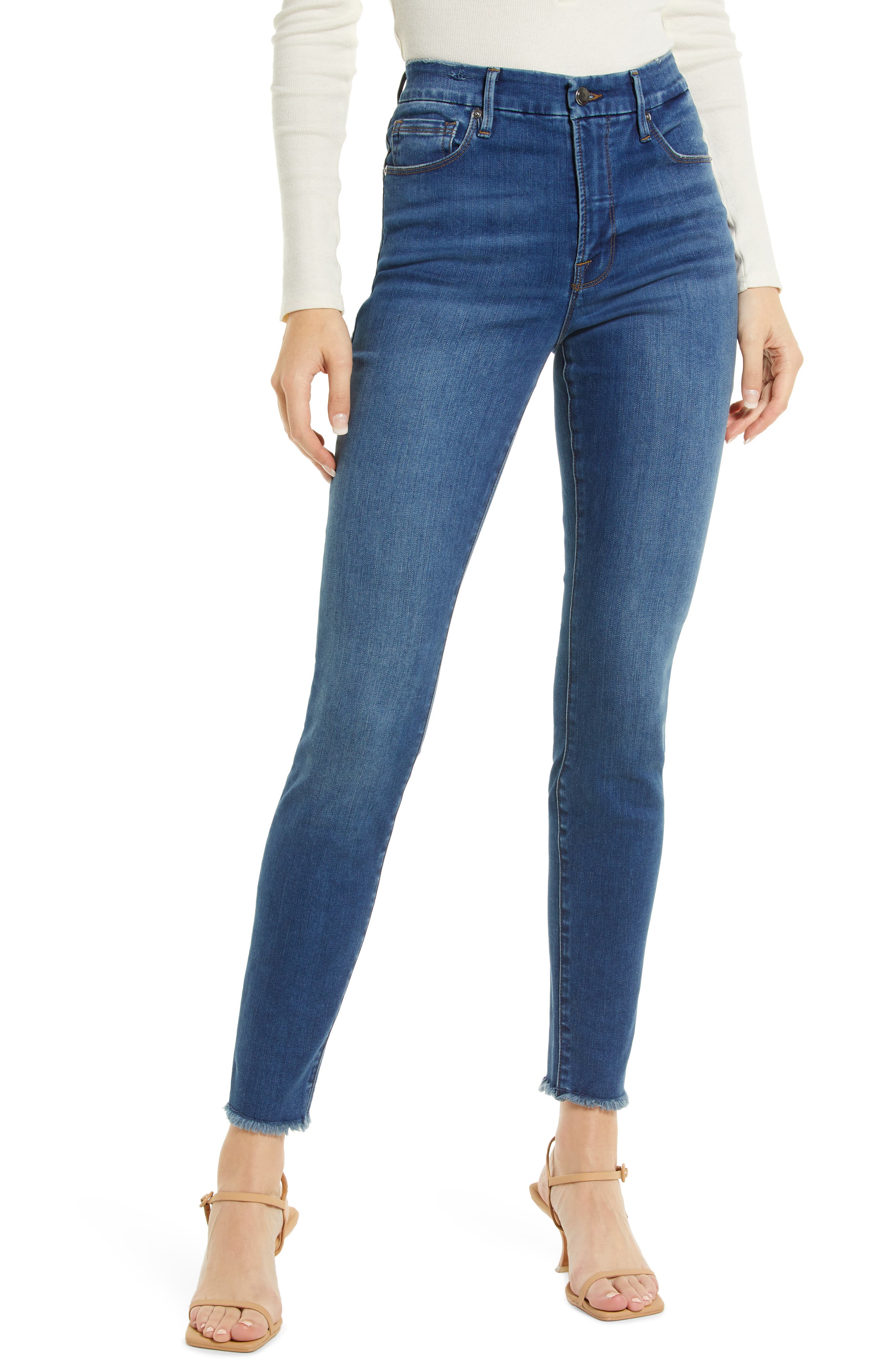 frayed hem skinny jeans