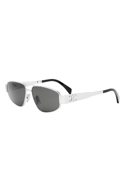 Shop Celine Triomphe 57mm Pilot Sunglasses In Shiny Palladium/smoke