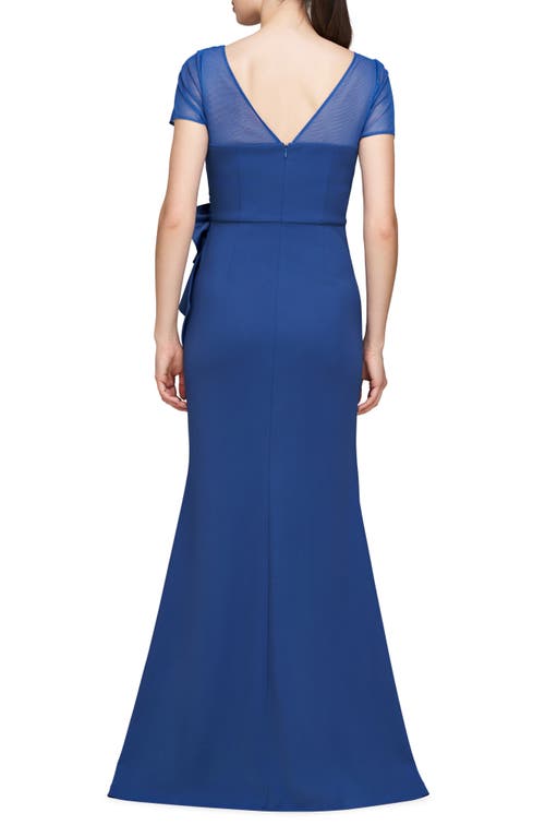 Js Collections Rosette Detail Mermaid Gown In Blue Quartz