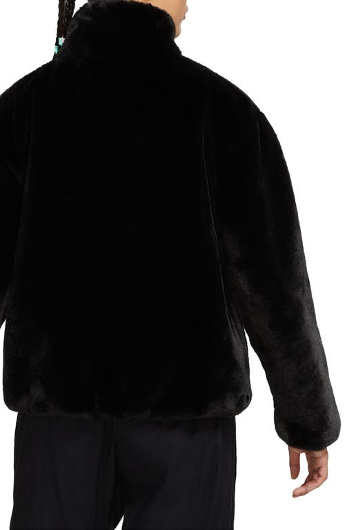 Shop Nike Sportswear Faux Fur Swoosh Jacket In Black/fossil