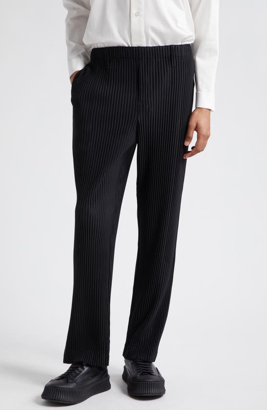 Issey Miyake Pleated Design Pants With Straight Tapered Leg Silhouette In Black