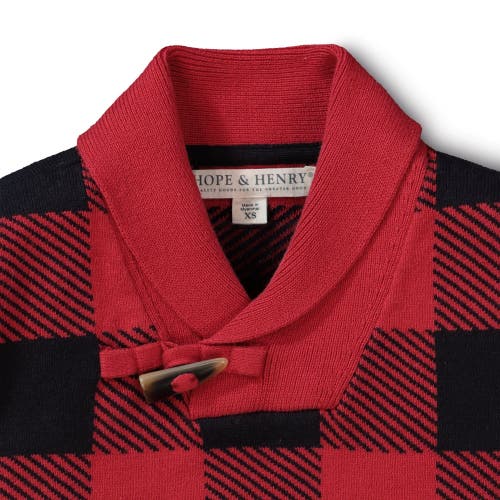 Hope & Henry Baby Boys' Organic Shawl Collar Sweater, Infant In Red Buffalo Check With Toggle