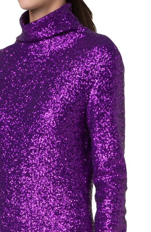 Akris Sequin Long Sleeve Turtleneck Midi Dress In Magenta