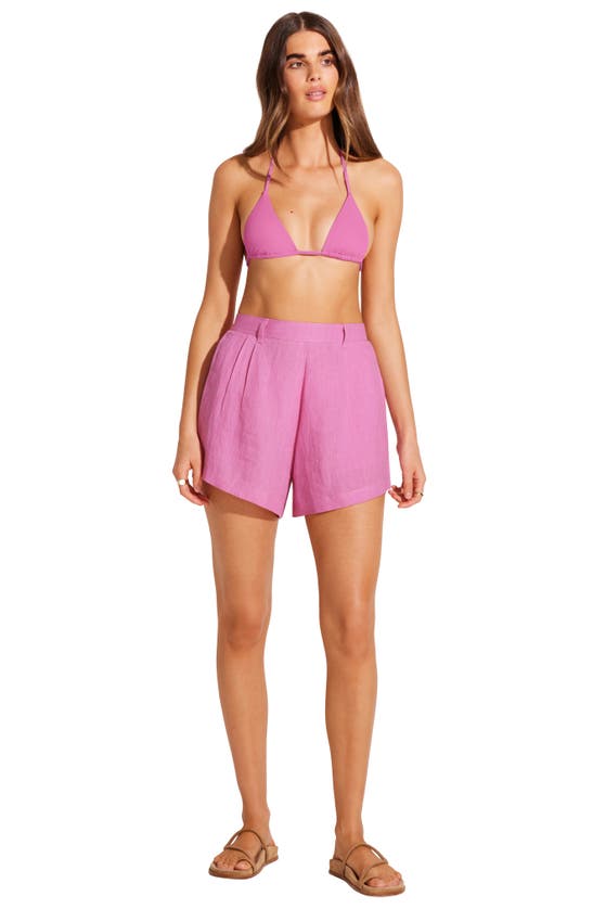 Shop Vitamin A The Getaway Linen Cover-up Shorts In Bubblegum Eco Linen