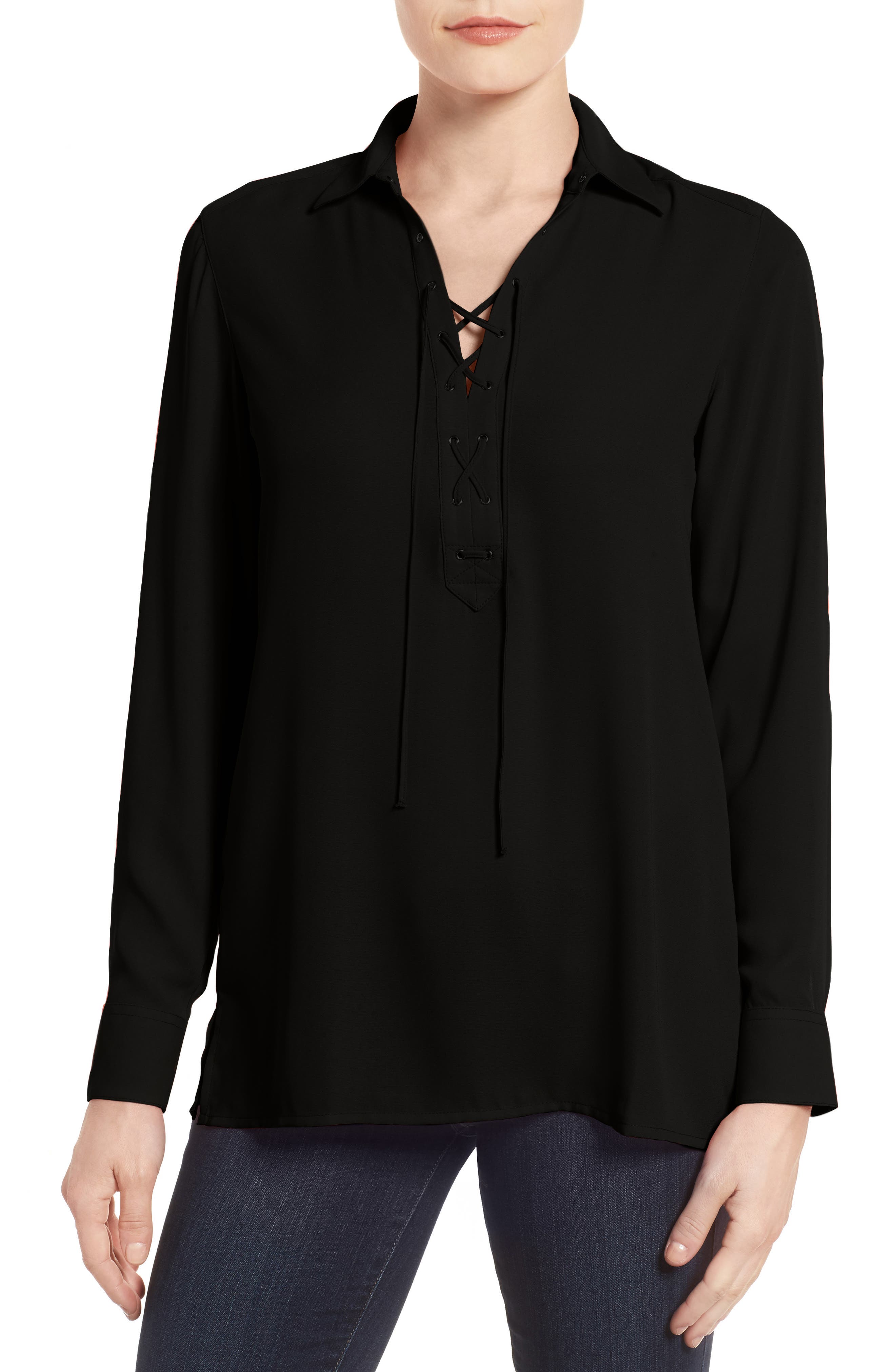 Foxcroft LaceUp Placket Blouse (Regular & Petite) Nordstrom