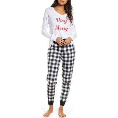 Rachel Parcell Jersey & Fleece Pajamas, Black
