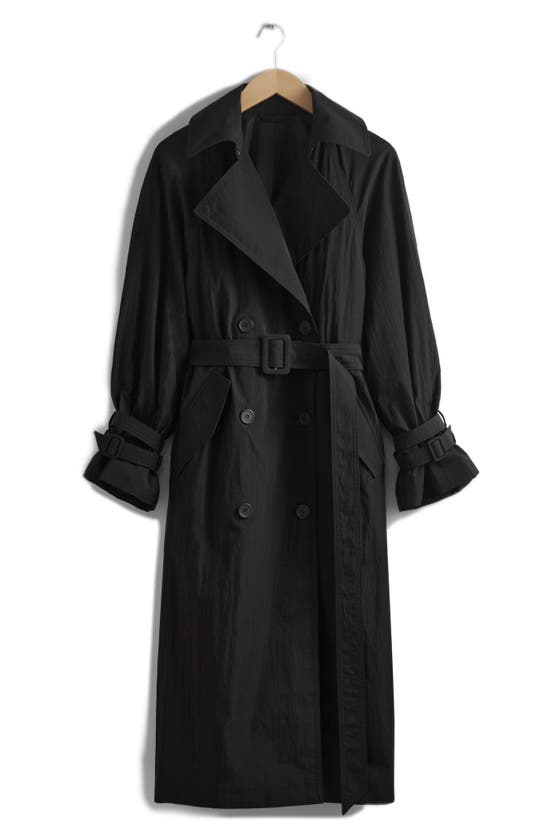 & Other Stories Belted Double Breasted Trench Coat In Black Dark