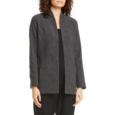 Eileen Fisher High Neck Cotton Blend Jacquard Jacket, Grey