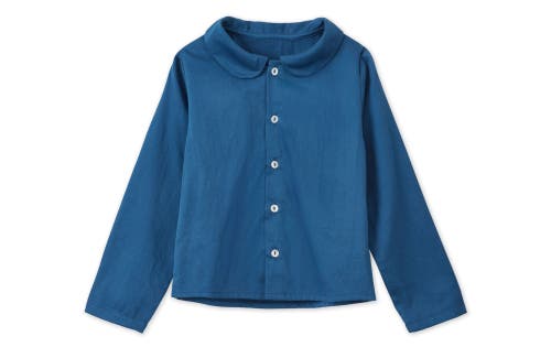 Vild House Of Little Ls Organic Cotton Woven Peter Pan Collared Shirt In Sky Blue