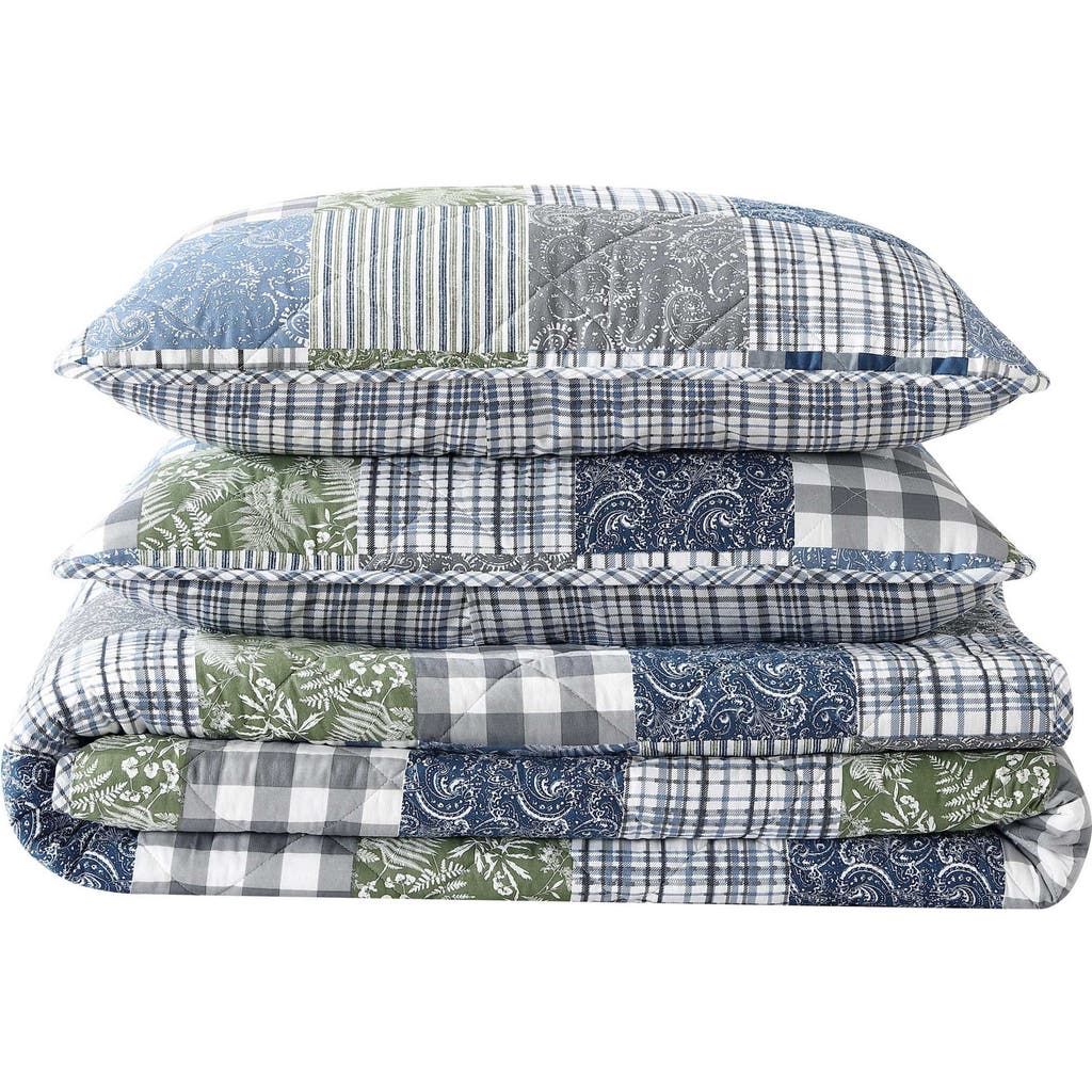 Eddie Bauer Cozy Plaid Cotton Quilt 3-piece Set In Blue/green