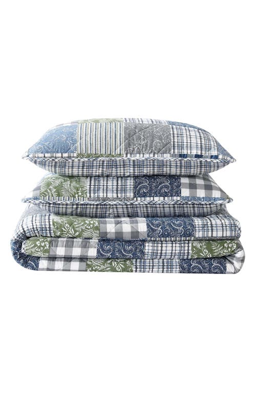 Eddie Bauer Cozy Plaid Cotton Quilt 3-piece Set In Blue/green