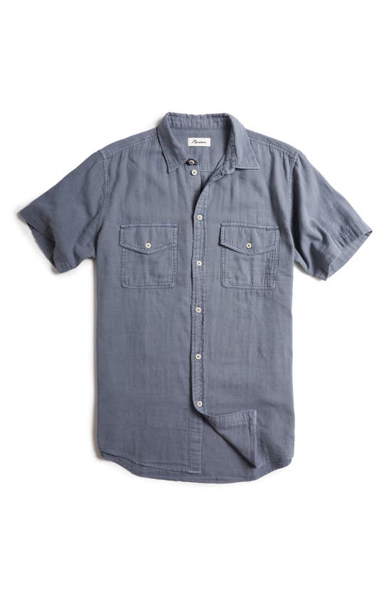 Rowan Leeds Cotton Gauze Short Sleeve Button-up Shirt In Pacific