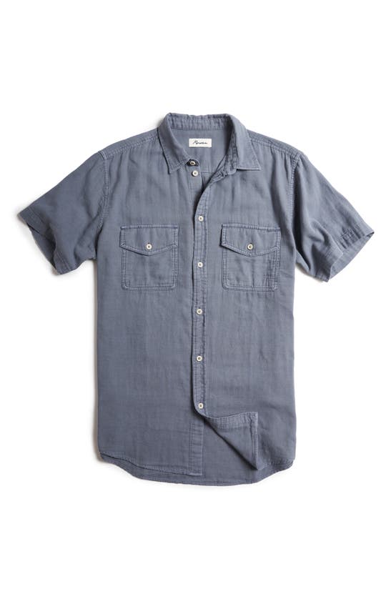 Shop Rowan Leeds Cotton Gauze Short Sleeve Button-up Shirt In Pacific