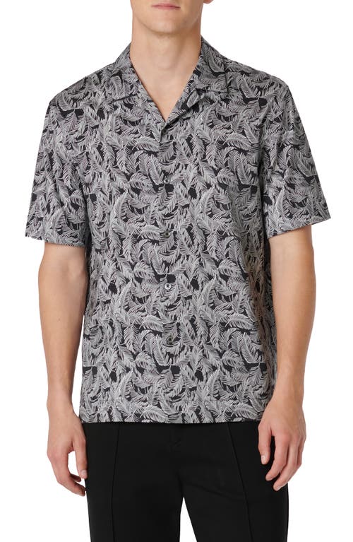 Bugatchi OoohCotton Cole Leaf Print Camp Shirt Black at Nordstrom,