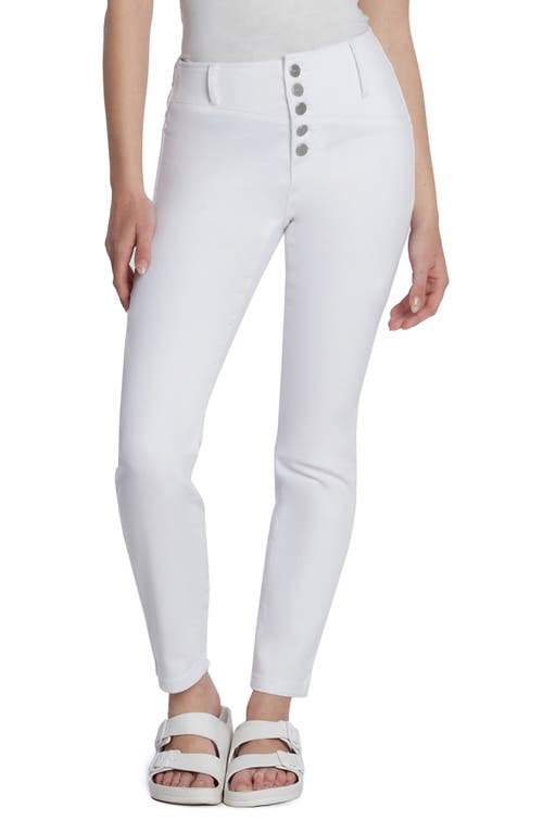 HINT OF BLU Exposed Button Mid Rise Skinny Jeans Pure White at Nordstrom,