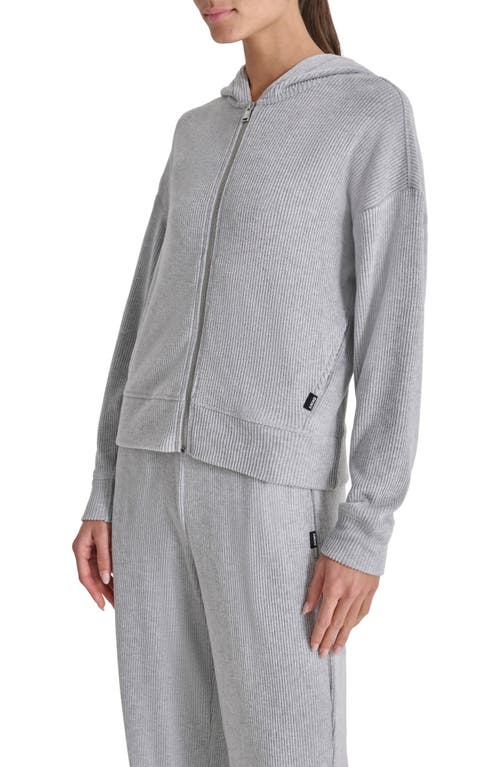 Dkny Ribbed Full Zip Hoodie In Pearl Grey Heather